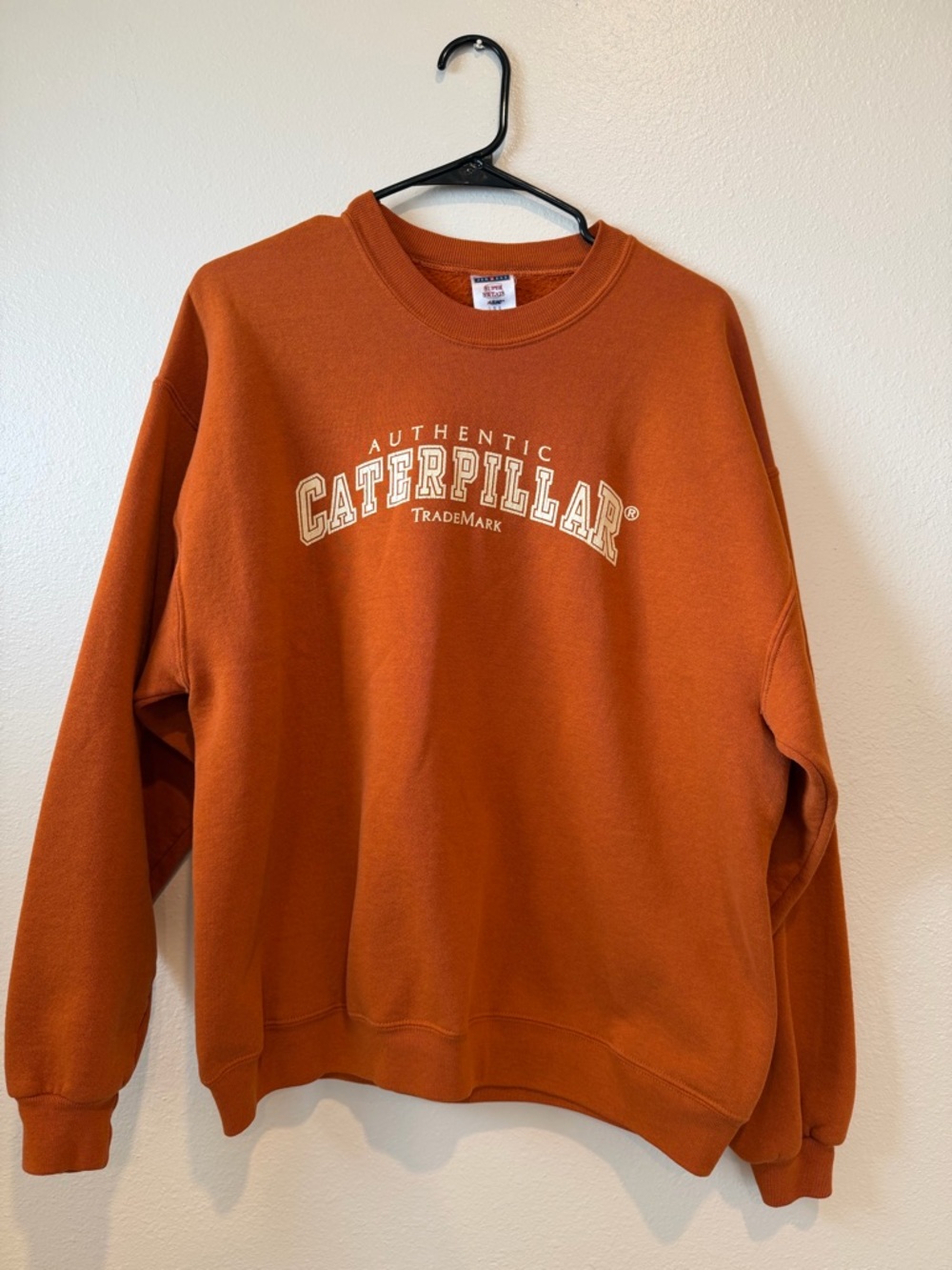 Jerzees Men's Rust Orange Crewneck Sweatshirt with Center Caterpillar Logo